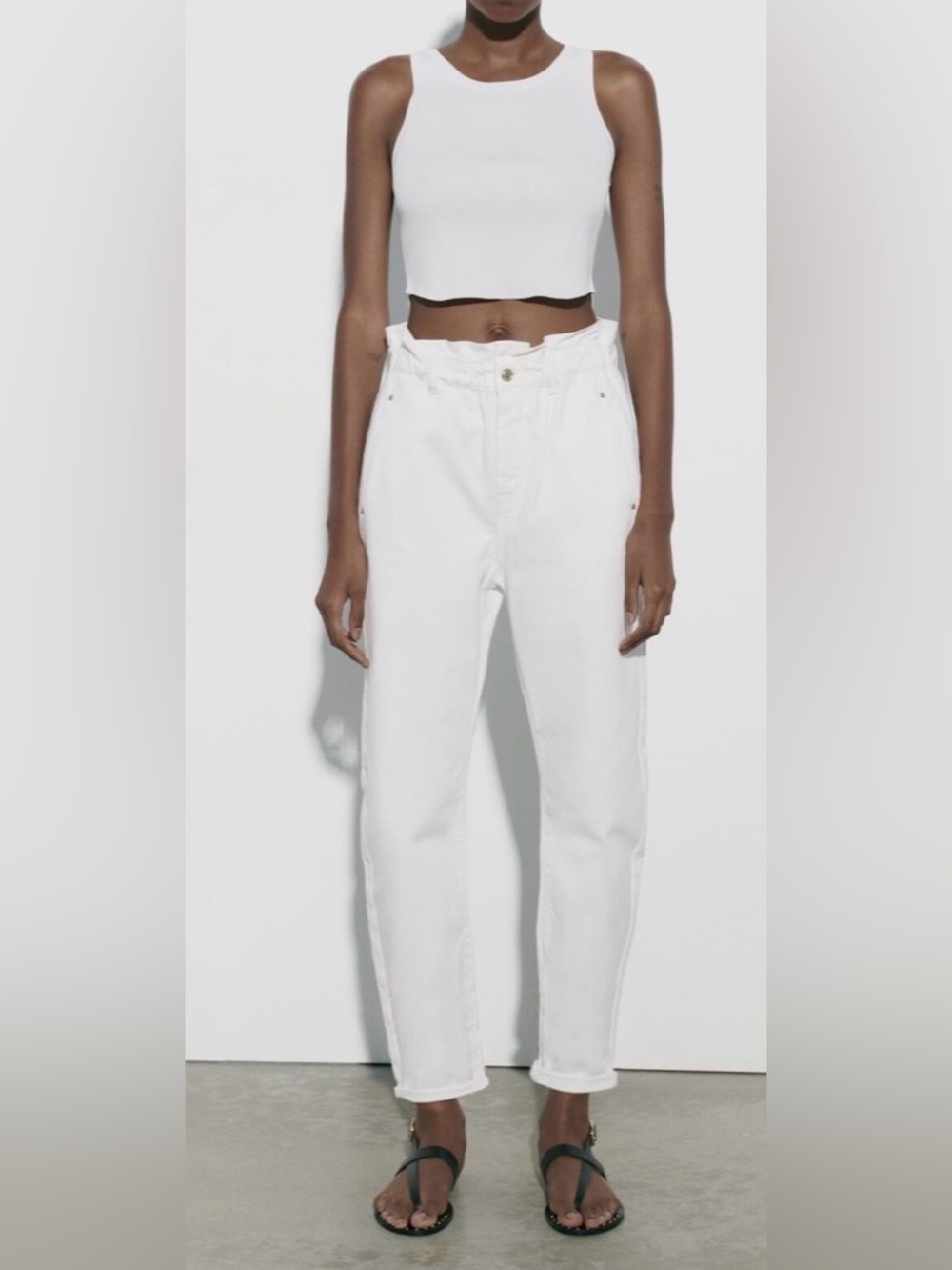 Zara White Paperbag Waist Trousers